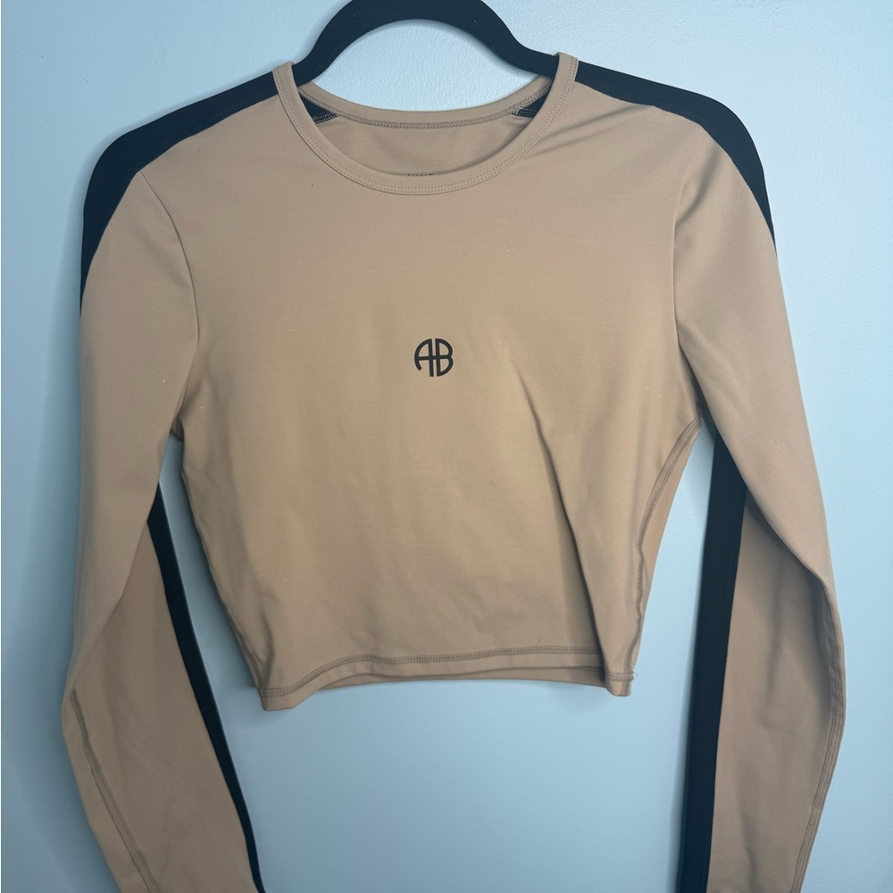 Anine Bing Tan and Black Long Sleeve Bodysuit